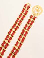 Round CC Mark Plate Chain Belt Gold/Red