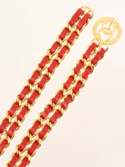 Round CC Mark Plate Chain Belt Gold/Red