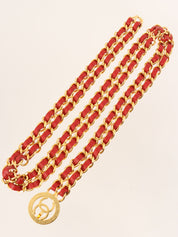 Round CC Mark Plate Chain Belt Gold/Red
