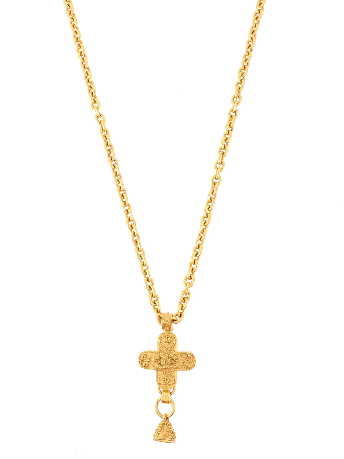 1994 Cross Dot CC Mark Swing Bell Long Necklace Gold