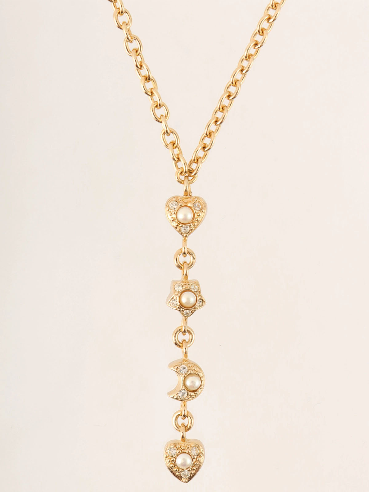 Pearl Rhinestone Multi-Motif Necklace in Gold/White