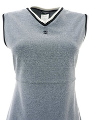 1998 CC mark embroidered sleeveless dress in gray/multi