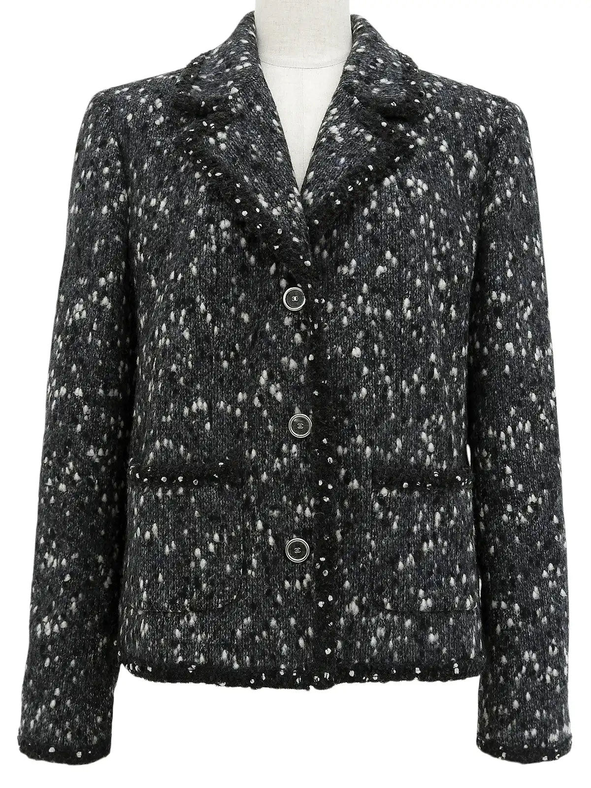 2001年製 ウールCCマークボタントリムデザインジャケット グレー/ネイビー