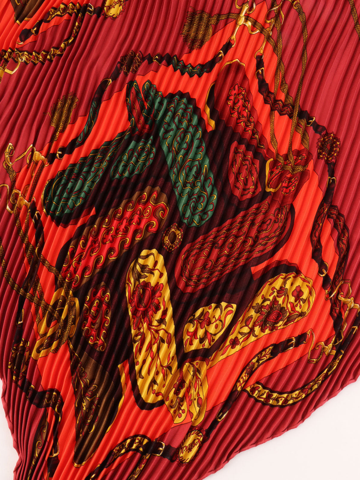 波尔多红/多色节日图案褶皱围巾