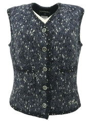 2001 Wool Clear CC Mark Button Knit Vest in Gray/Blue/White