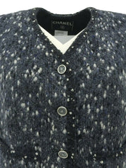2001 Wool Clear CC Mark Button Knit Vest in Gray/Blue/White