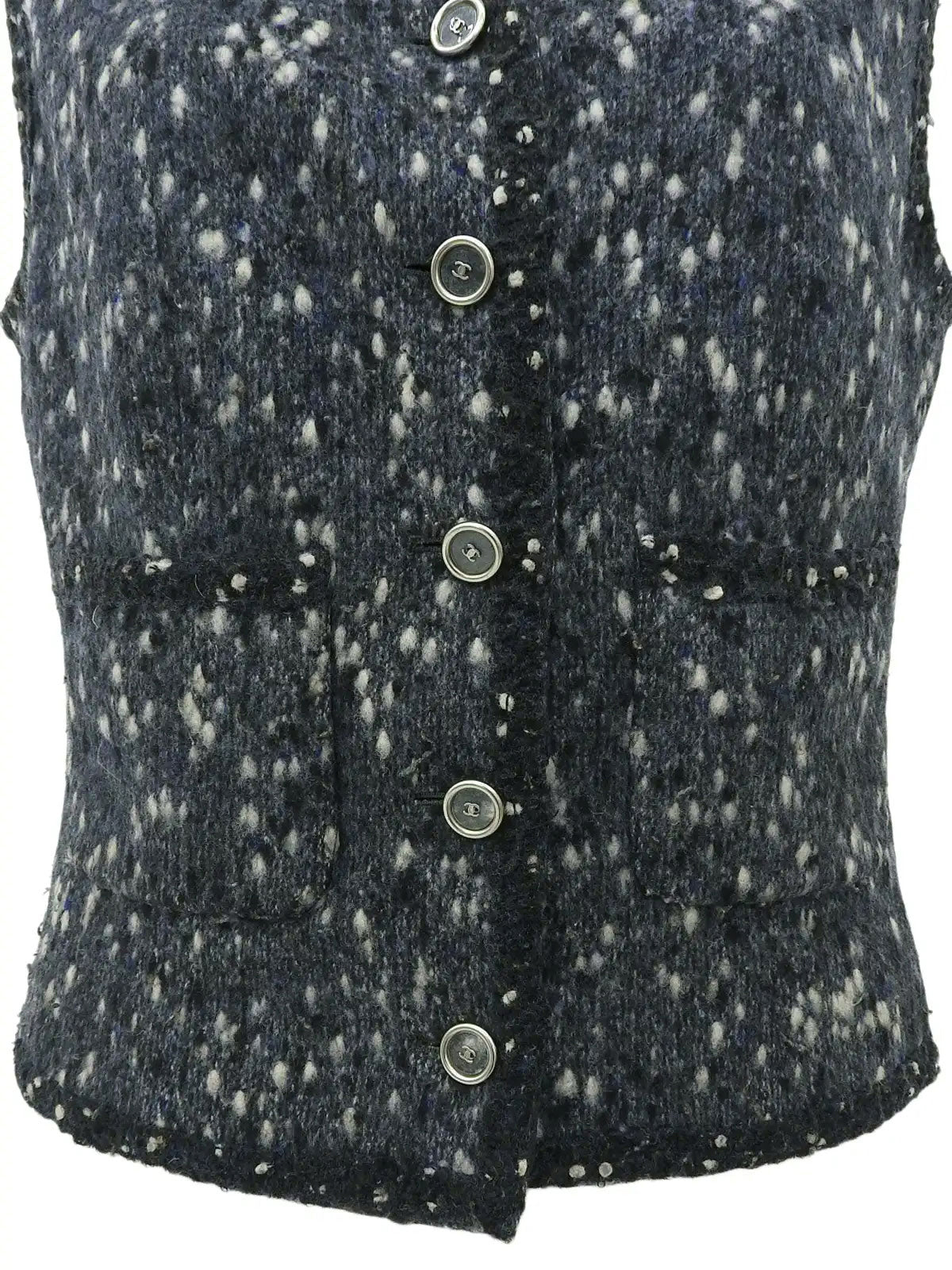 2001 Wool Clear CC Mark Button Knit Vest in Gray/Blue/White
