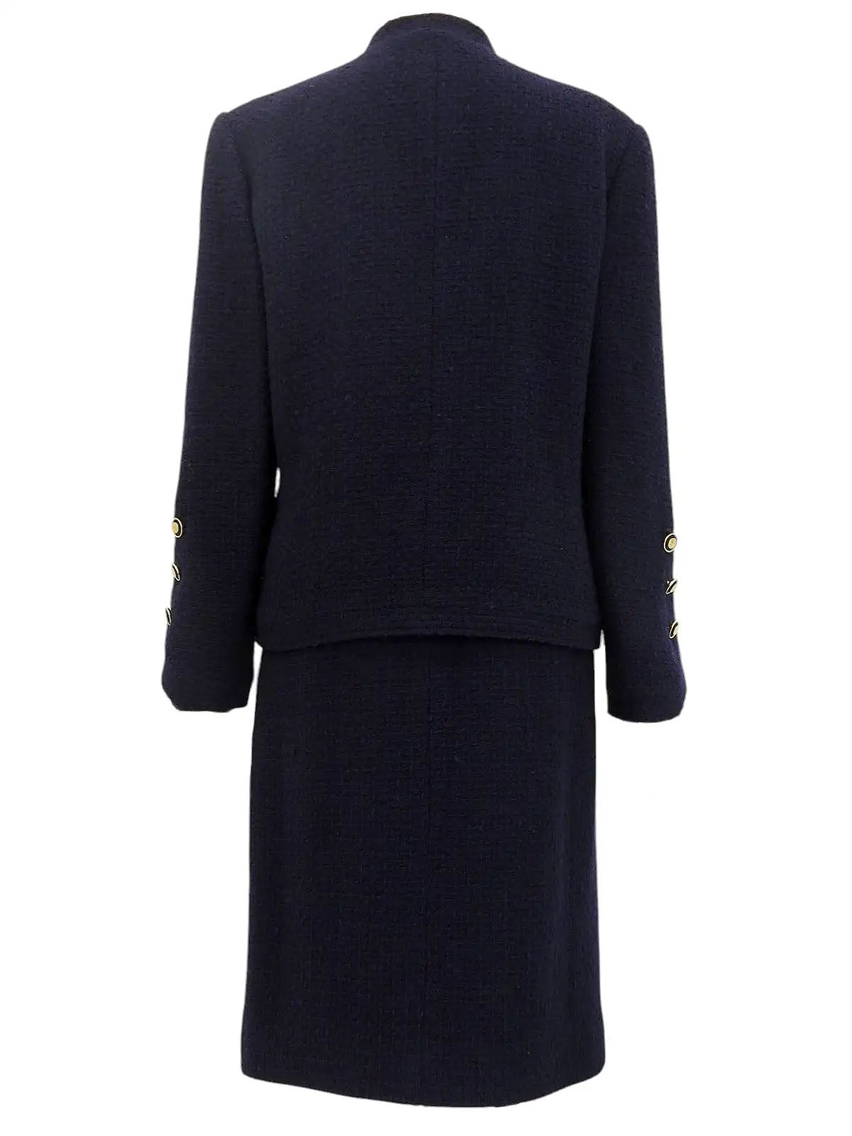 2001 wool collarless button-down set, navy