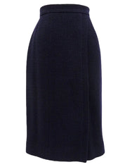 2001 wool collarless button-down set, navy