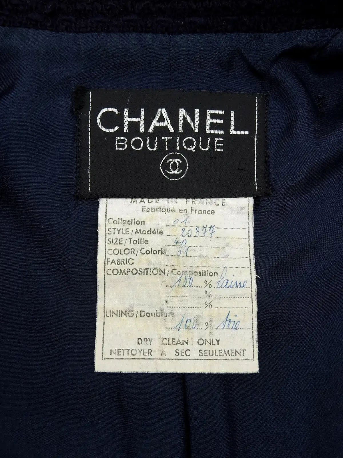 2001 wool collarless button-down set, navy