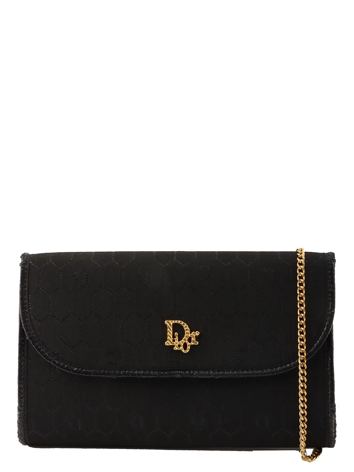 Honeycomb Pattern Logo Plate Chain Bag in Black