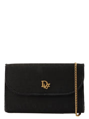 Honeycomb Pattern Logo Plate Chain Bag in Black