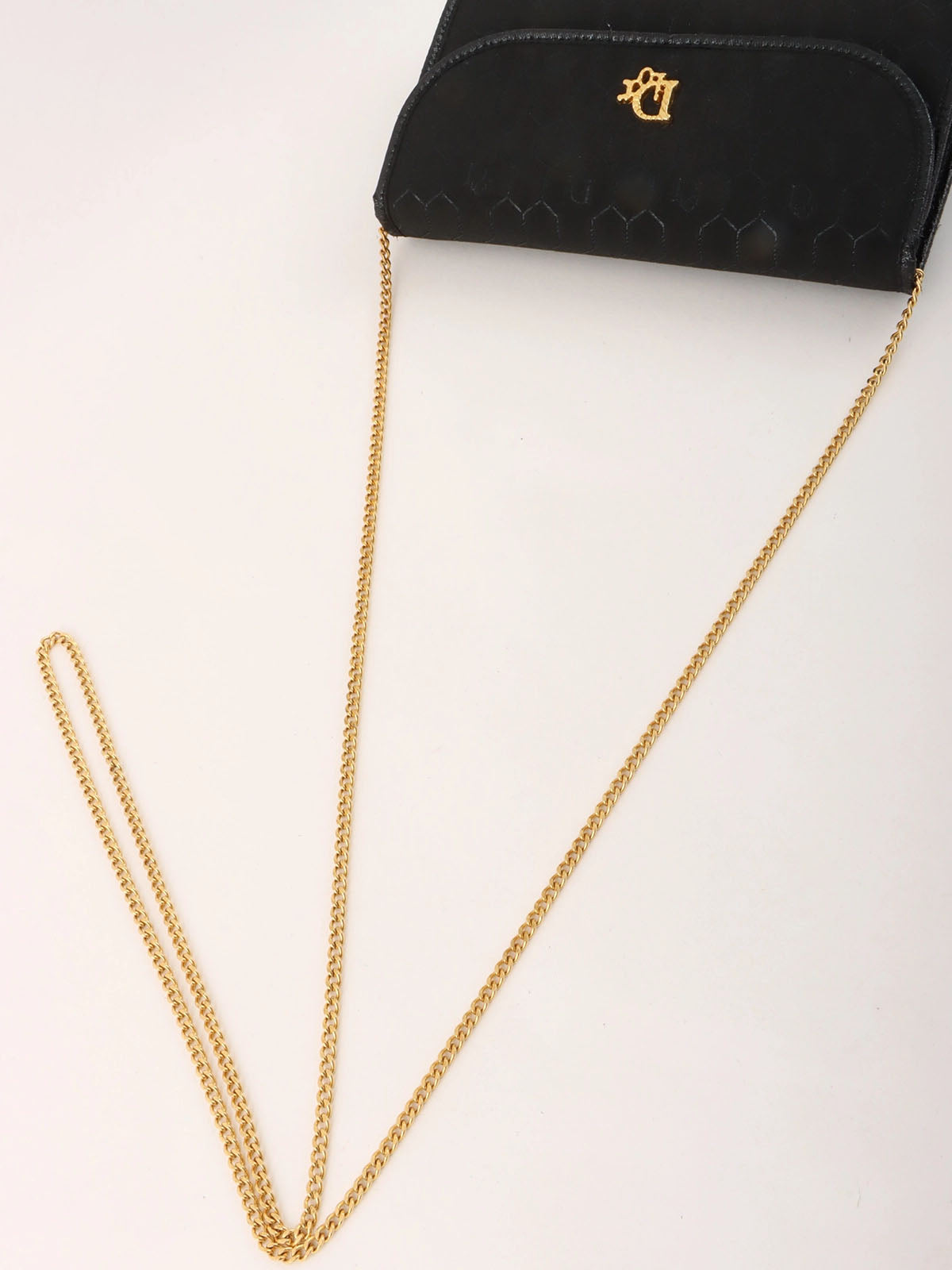 Honeycomb Pattern Logo Plate Chain Bag in Black