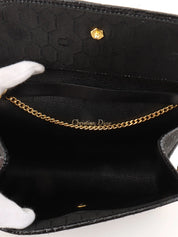 Honeycomb Pattern Logo Plate Chain Bag in Black