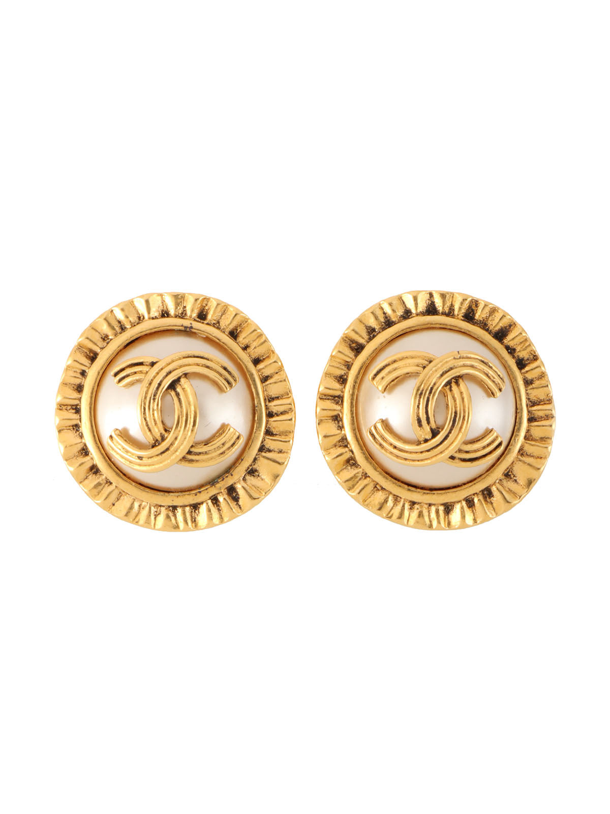 1994 Pearl Edge Design CC Mark Earrings Gold/White