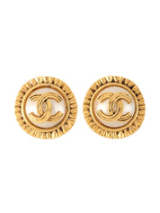 1994 Pearl Edge Design CC Mark Earrings Gold/White