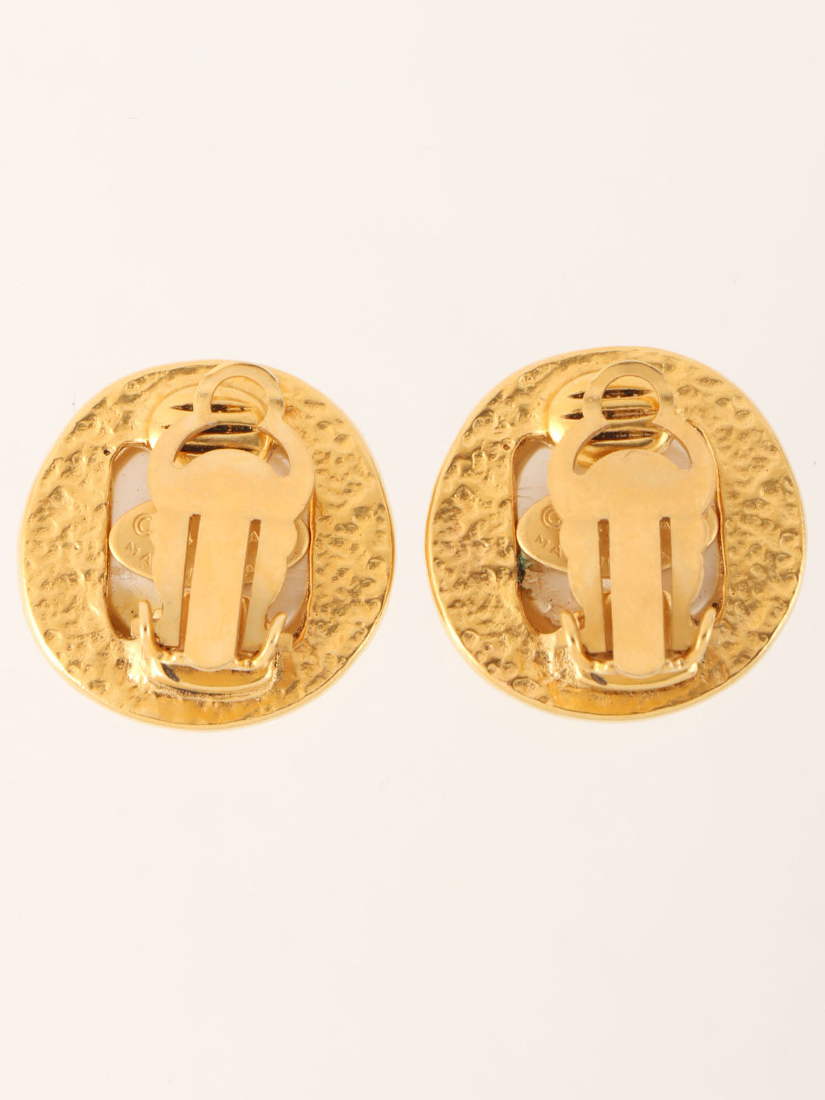 1994 Pearl Edge Design CC Mark Earrings Gold/White