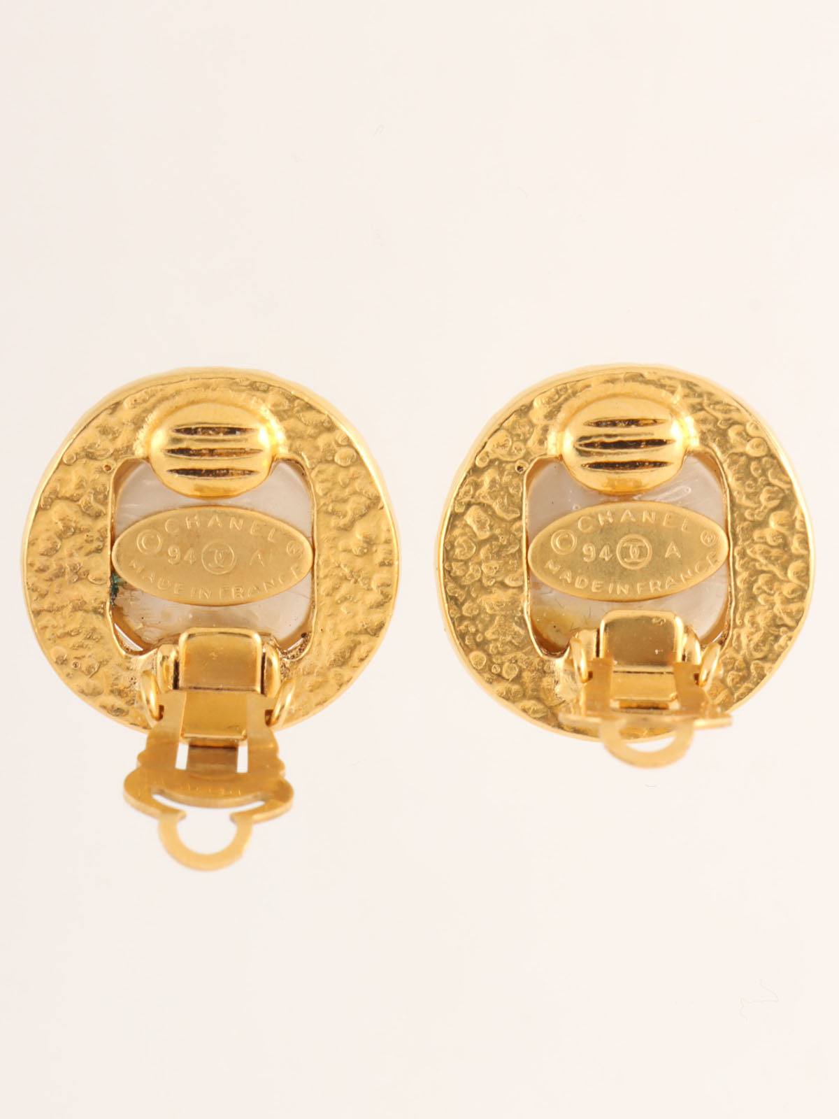 1994 Pearl Edge Design CC Mark Earrings Gold/White