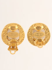 1994 Pearl Edge Design CC Mark Earrings Gold/White