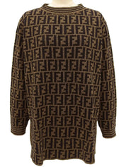 Wool FF Zucca Pattern Long Sleeve Knit Top in Brown/Black