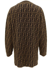 Wool FF Zucca Pattern Long Sleeve Knit Top in Brown/Black