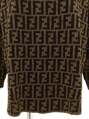 Wool FF Zucca Pattern Long Sleeve Knit Top in Brown/Black