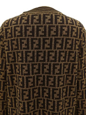 Wool FF Zucca Pattern Long Sleeve Knit Top in Brown/Black