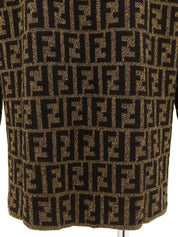 Wool FF Zucca Pattern Long Sleeve Knit Top in Brown/Black