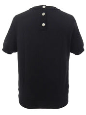 Silk knit combination flower pattern ensemble in black/blue