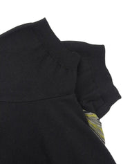 Silk knit combination flower pattern ensemble in black/blue