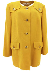 芥末黄羊毛徽标纽扣无领夹克