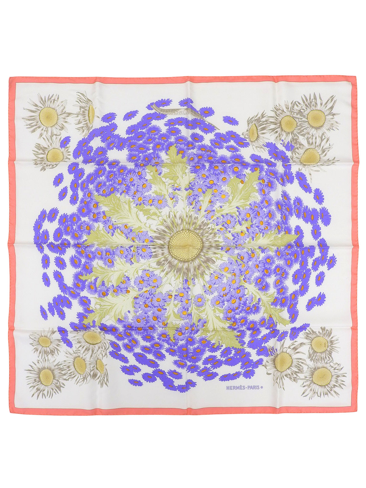 Carré 90 FLEURS et CARLINES 图案围巾 白色/多色