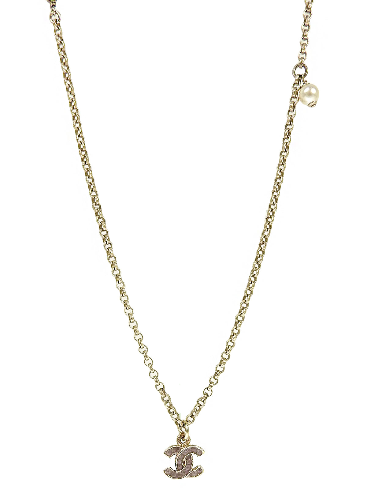 2015年製 パールCCマークプレートネックレス ゴールド／ホワイト
