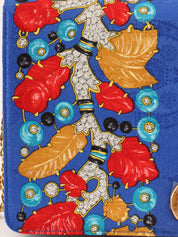 蓝色/多色缎面宝石图案徽标牌链条包