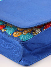 蓝色/多色缎面宝石图案徽标牌链条包