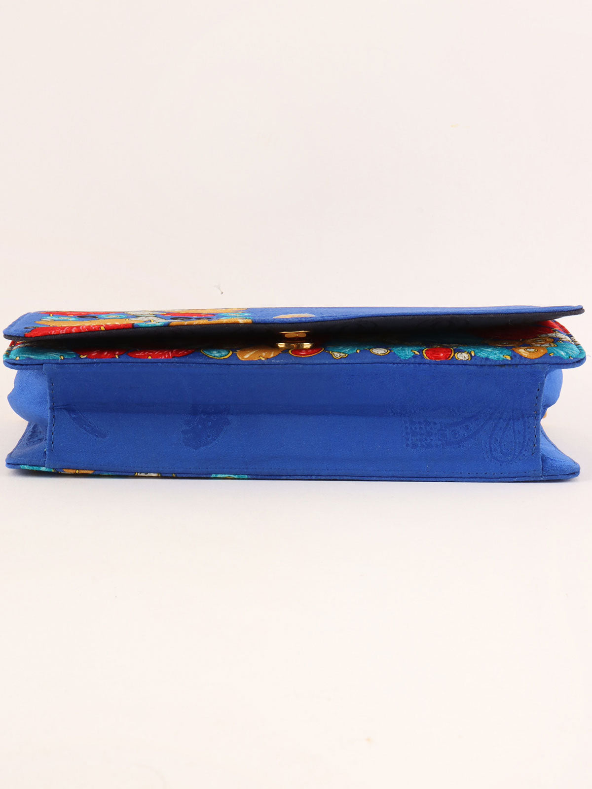 蓝色/多色缎面宝石图案徽标牌链条包