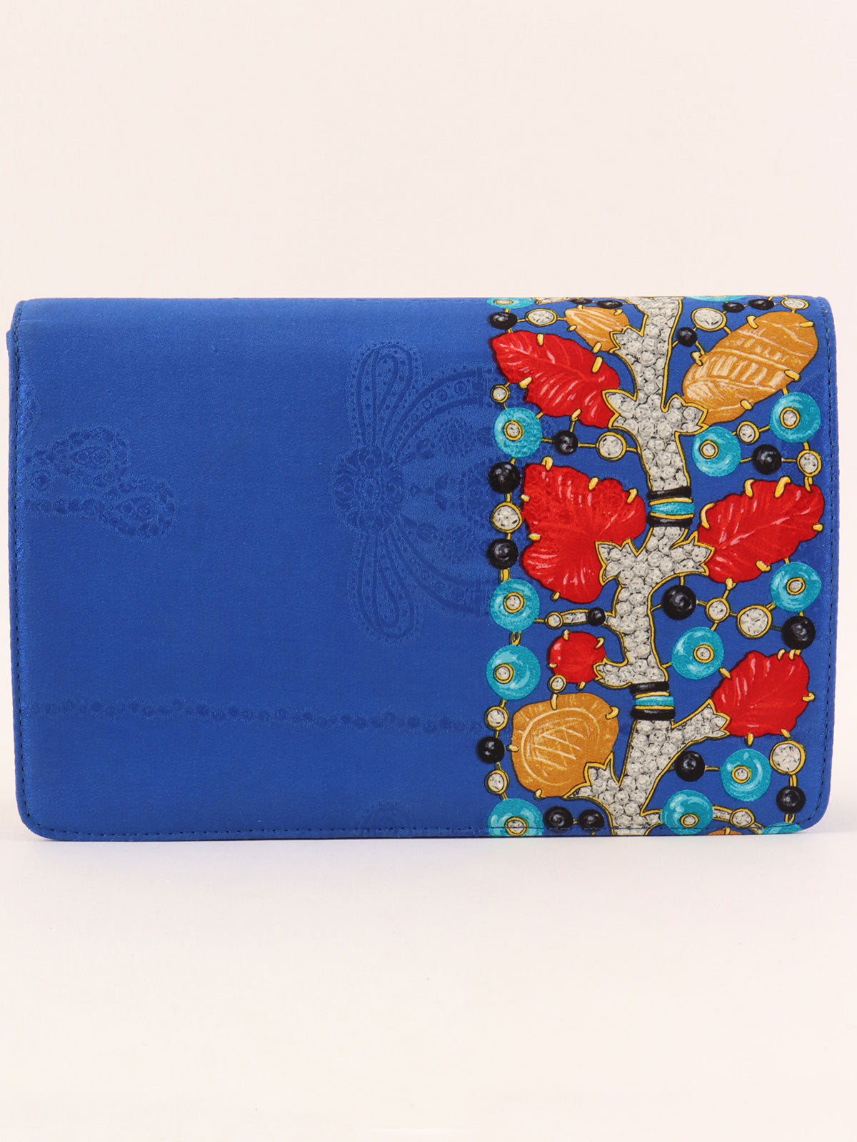 蓝色/多色缎面宝石图案徽标牌链条包