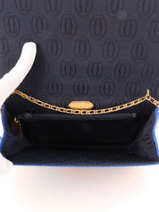 蓝色/多色缎面宝石图案徽标牌链条包