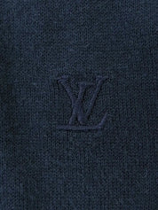 Navy logo embroidered knit top