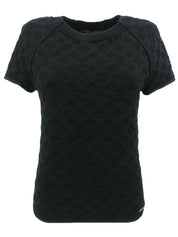 Monogram Embossed Half Sleeve Top in Black