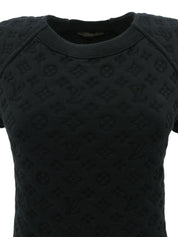 Monogram Embossed Half Sleeve Top in Black
