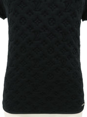 Monogram Embossed Half Sleeve Top in Black