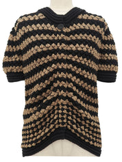 Border Pattern Half Sleeve Knit Cardigan in Brown/Black
