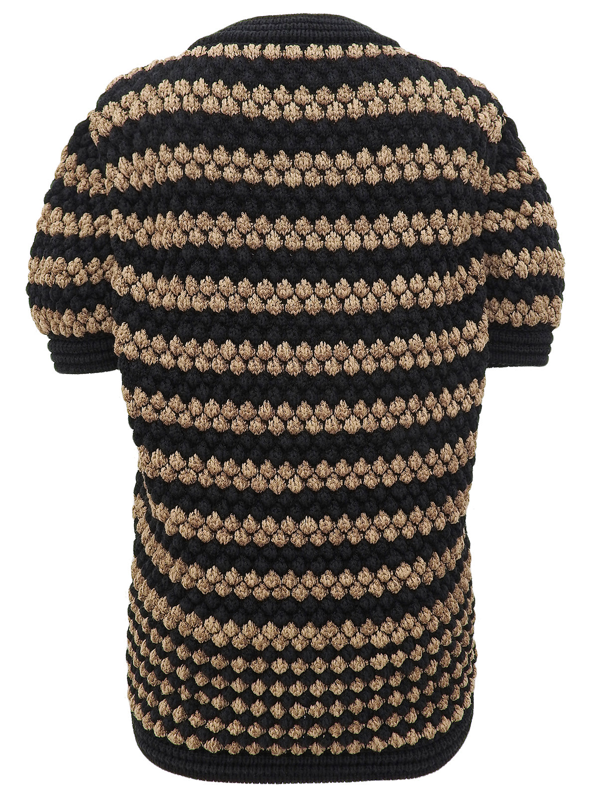 Border Pattern Half Sleeve Knit Cardigan in Brown/Black