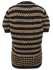 Border Pattern Half Sleeve Knit Cardigan in Brown/Black
