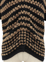 Border Pattern Half Sleeve Knit Cardigan in Brown/Black
