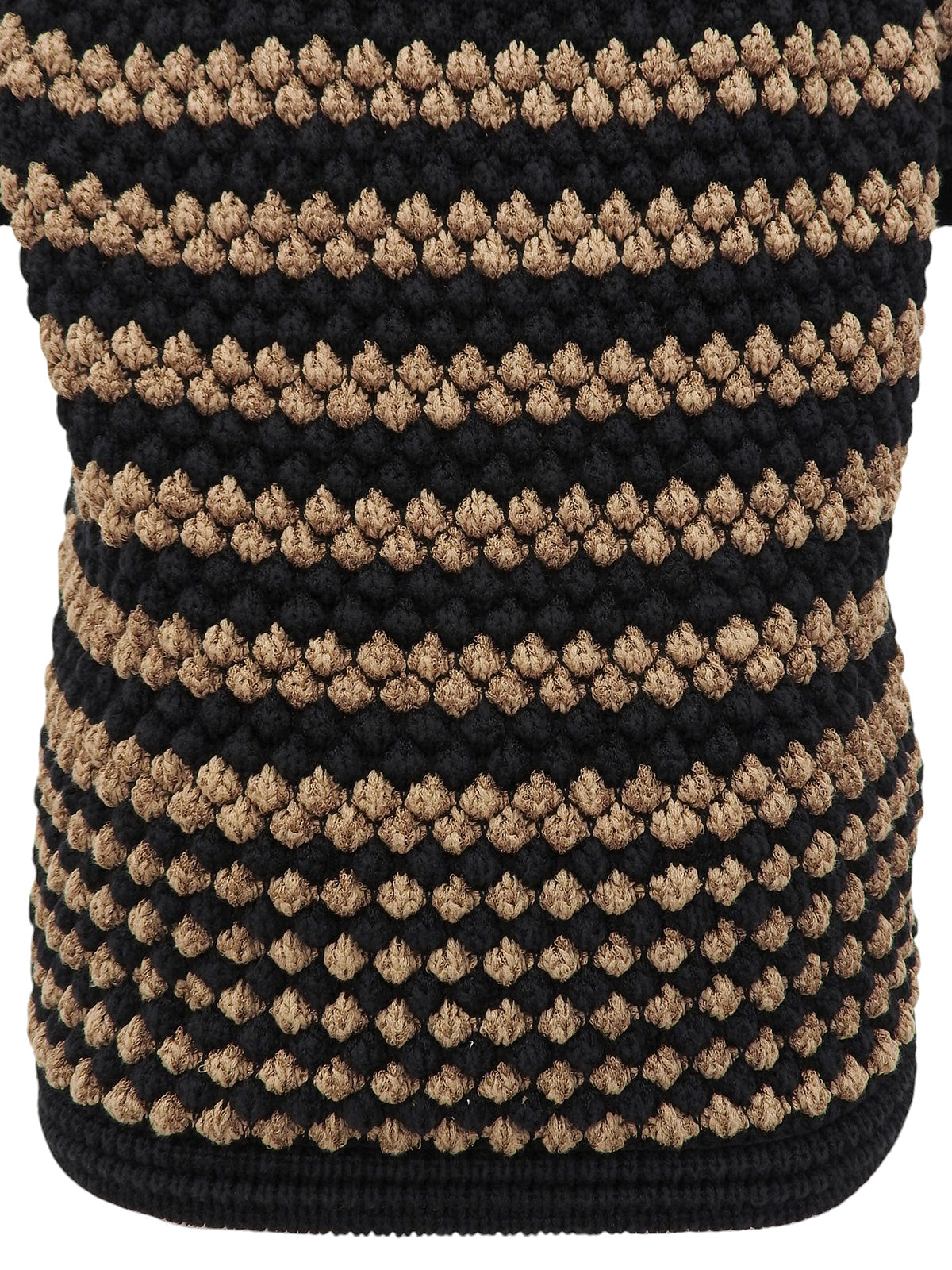 Border Pattern Half Sleeve Knit Cardigan in Brown/Black