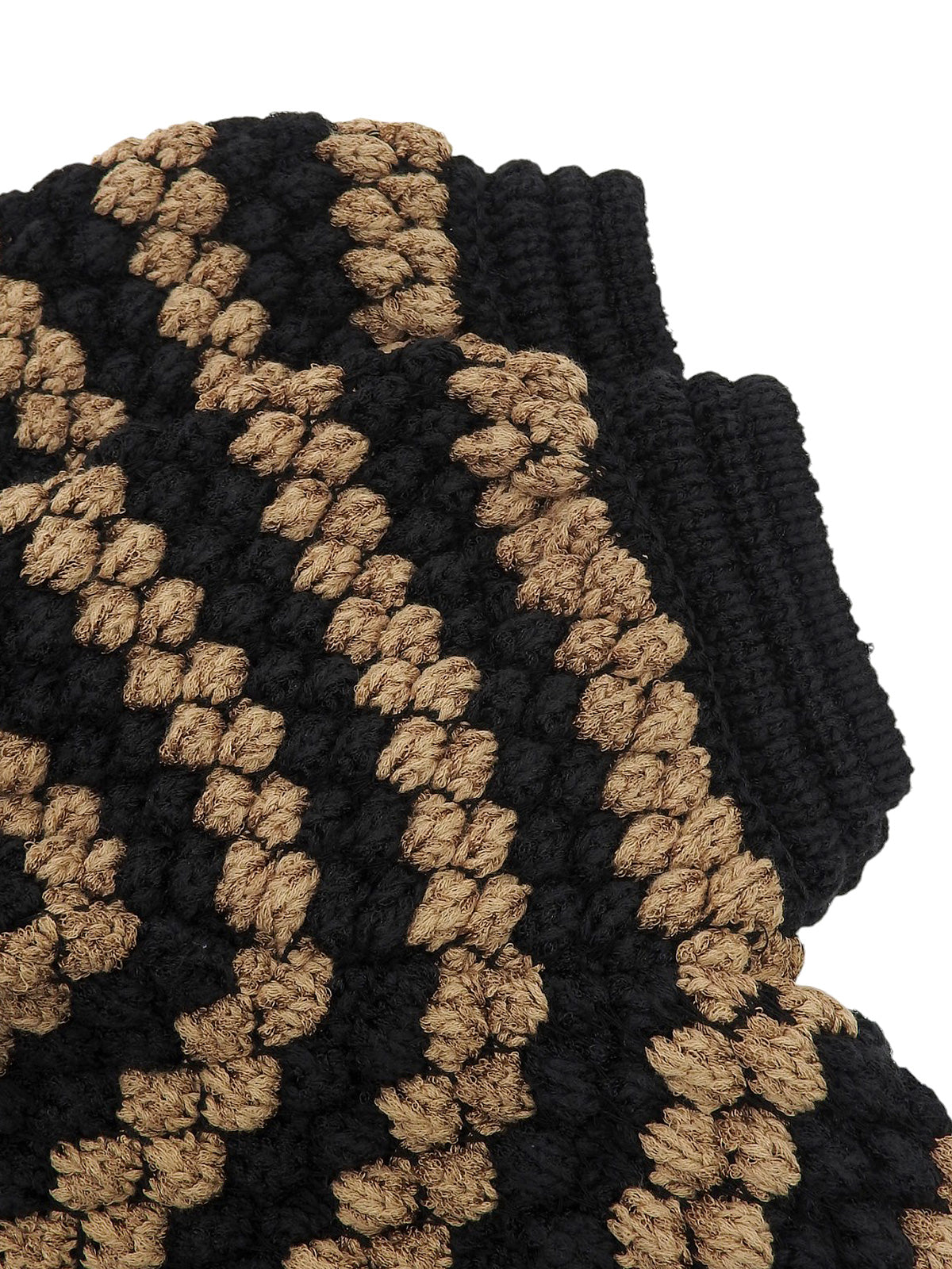 Border Pattern Half Sleeve Knit Cardigan in Brown/Black