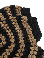 Border Pattern Half Sleeve Knit Cardigan in Brown/Black