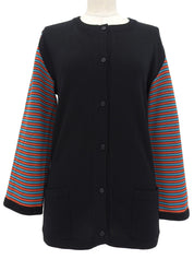 Wool Logo Button Border Sleeve Cardigan in Black/Multi